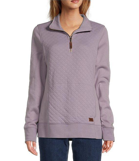 L.L.Bean Quilted Knit Stand Collar Long Sleeve Kangaroo Pocket Quarter-Zip Pullover Top Product Image