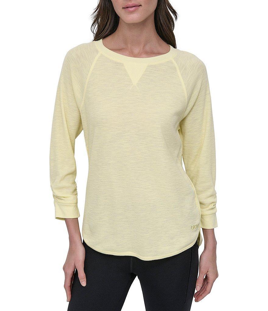 DKNY Sport by Donna Karan Mini Slub Waffle Knit Crew Neck 3/4 Ruched Sleeve Tee Product Image