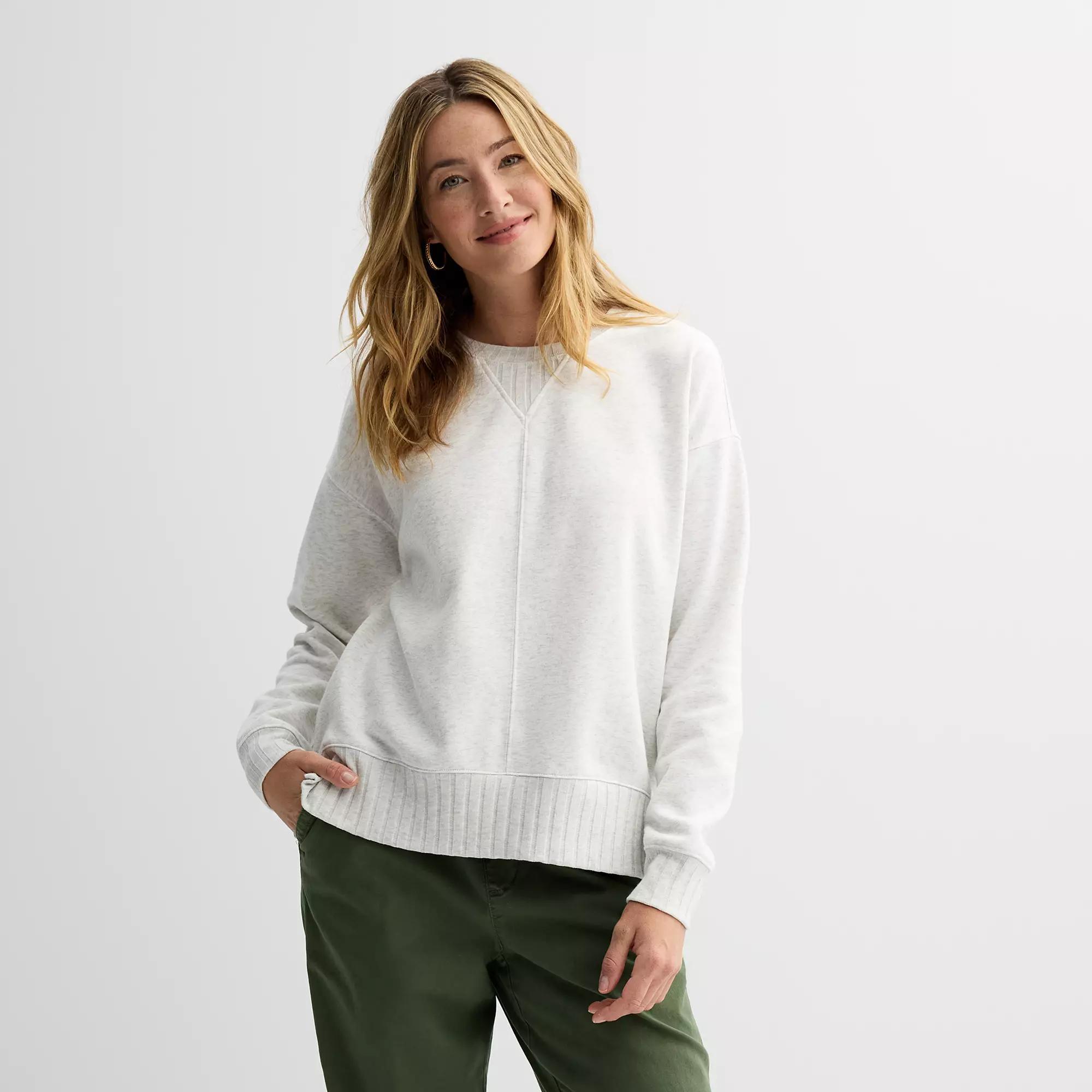 Petite Sonoma Goods For Life® Mixed Ribbed Crewneck Sweatshirt, Women's, Size: XL Petite, Dapple Grey Grey Product Image