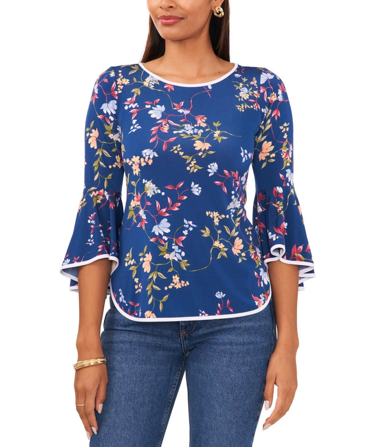 Sam & Jess Petite Contrast-Trim Bell-Sleeve Top Product Image