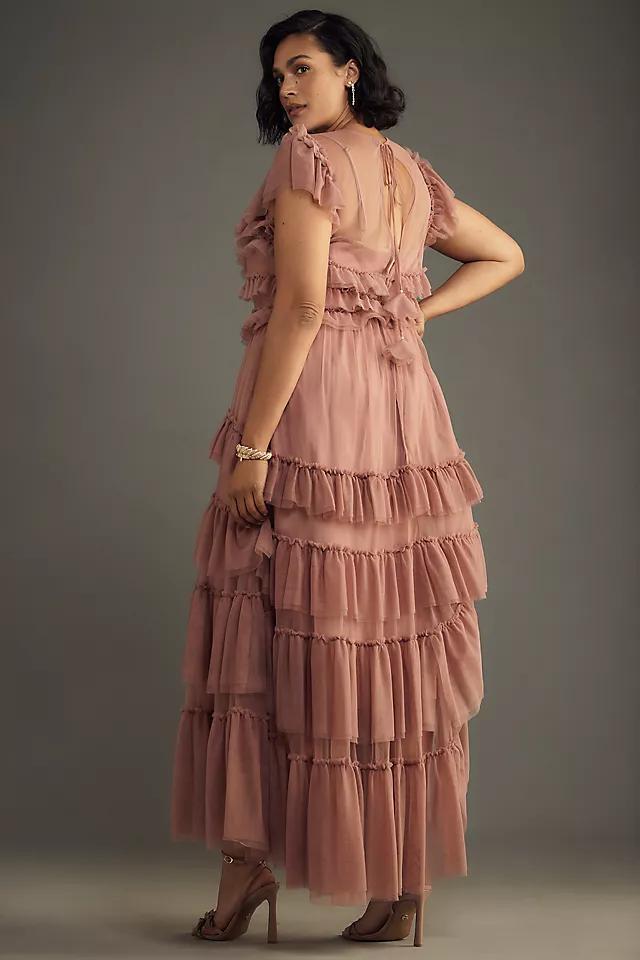 By Anthropologie Ruffle-Sleeve Tiered Tulle Midi Dress Product Image
