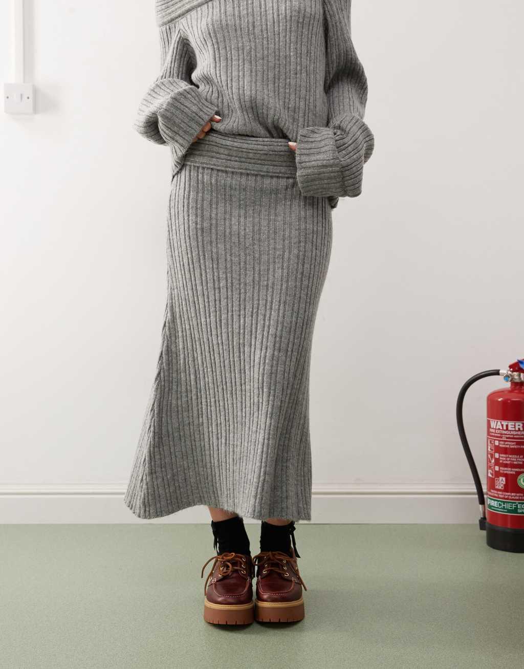 COLLUSION rib knit maxi skirt in charcoal - part of a set Product Image