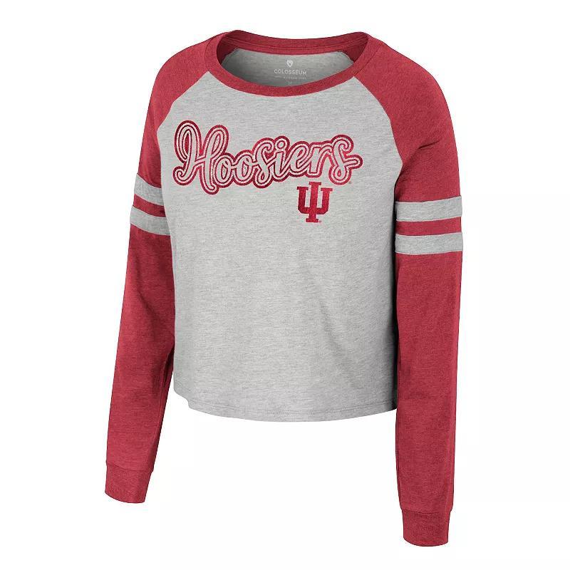 Women's Colosseum Heather Gray Indiana Hoosiers I'm Gliding Here Raglan Long Sleeve Cropped T-Shirt, Size: XXL, Grey Product Image