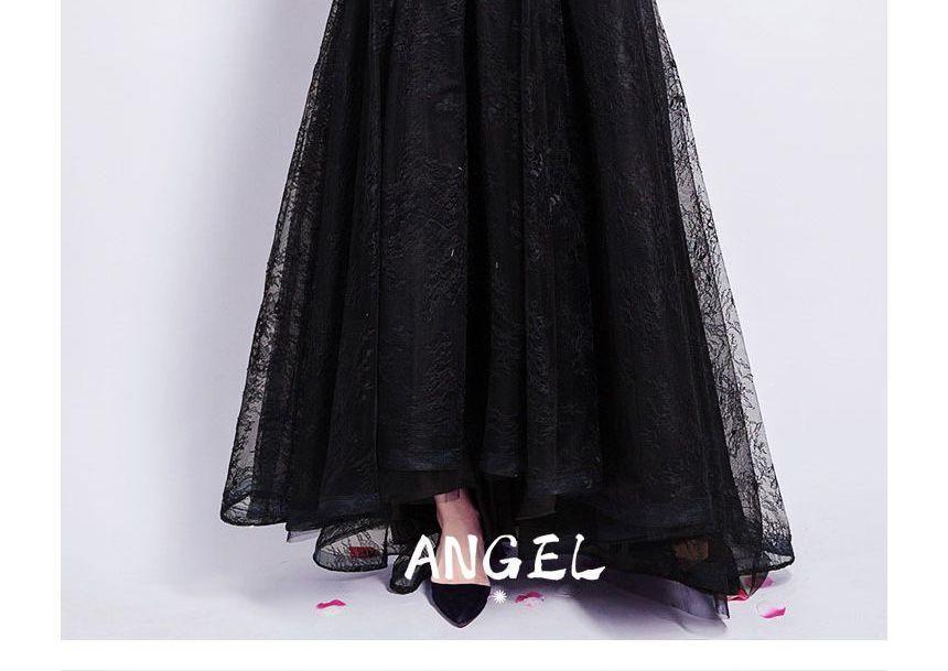 Short-Sleeve Lace A-Line Evening Gown Product Image