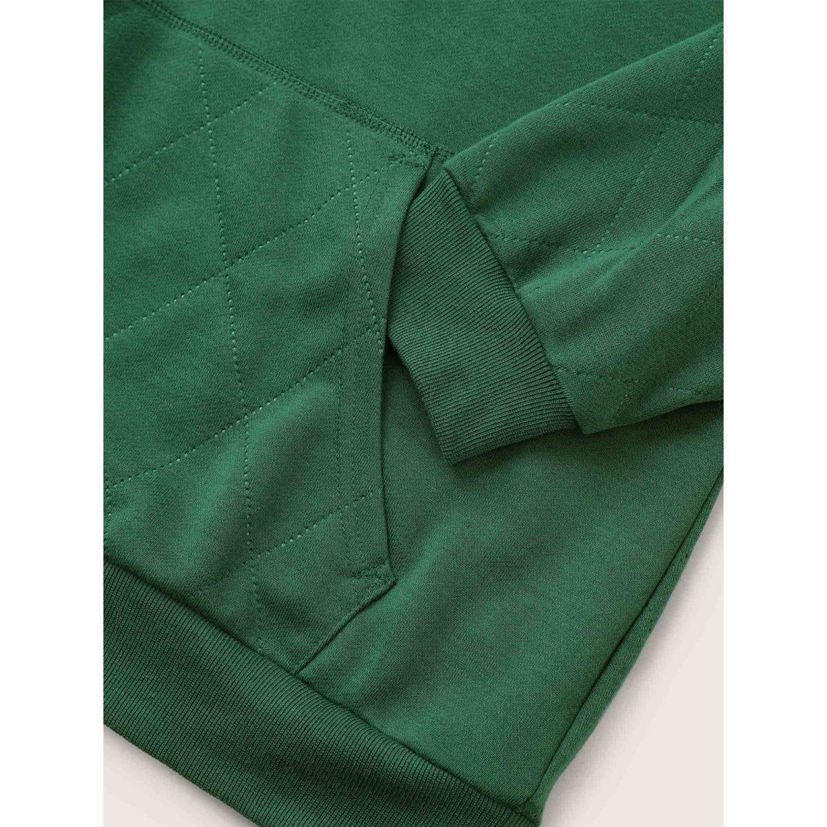 Plus Size Solid Quilted Kangaroo Pocket Hooded Sweatshirt Women Green Casual Non Hooded Everyday Sweatshirts BloomChic 18-20/2X Product Image