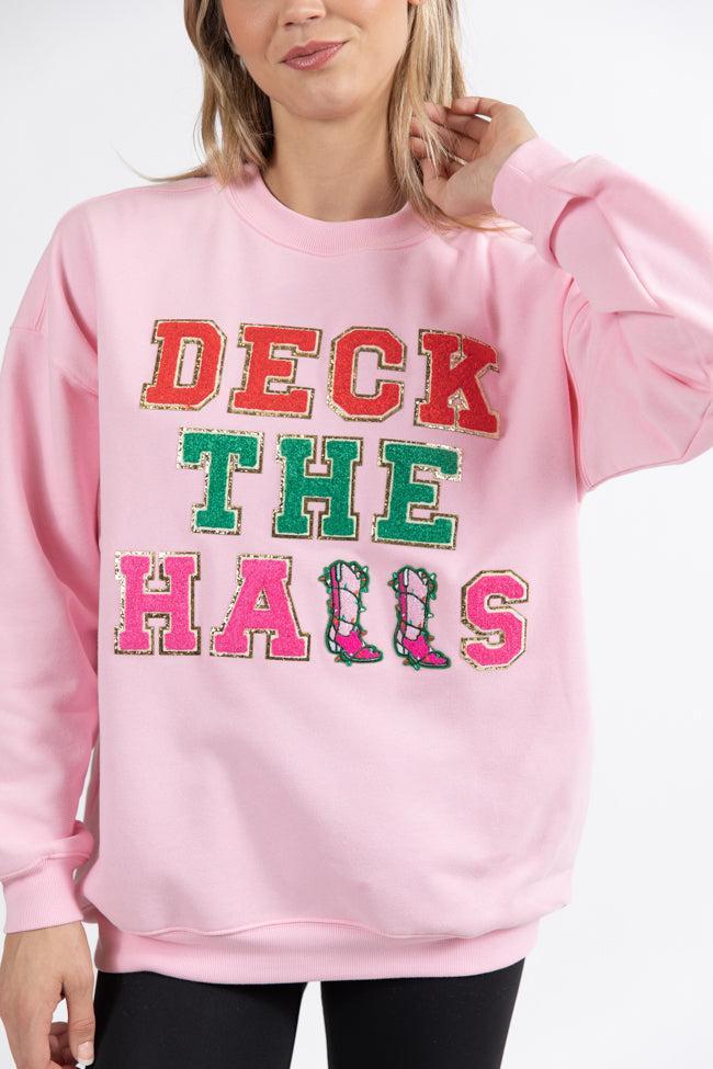 Deck The Halls Chenille Patch Light Pink Graphic Sweatshirt FINAL SALE Product Image