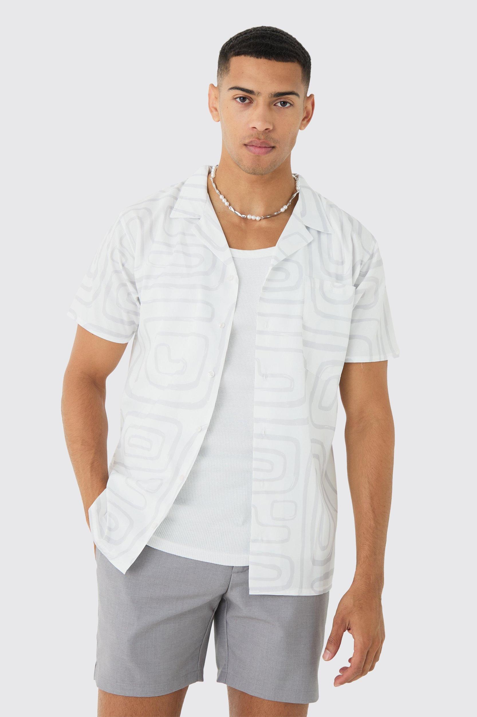 Mens White Revere Abstract Print Shirt, White Product Image