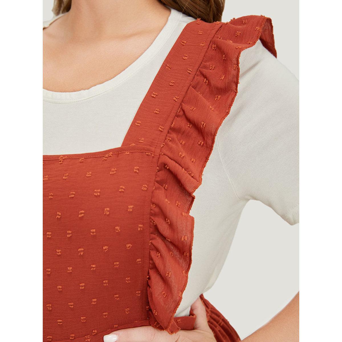Plus Size Rust Polka Dot Square Neck Pocket Ruffle Trim Overall Jumpsuit Women Elegant Sleeveless Square Neck Dailywear Loose Jumpsuits BloomChic 22-24/3X Product Image