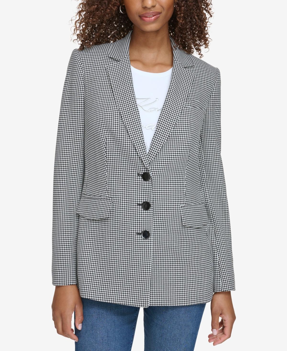 Karl Lagerfeld Paris Womens Houndstooth Blazer - Black/ Product Image