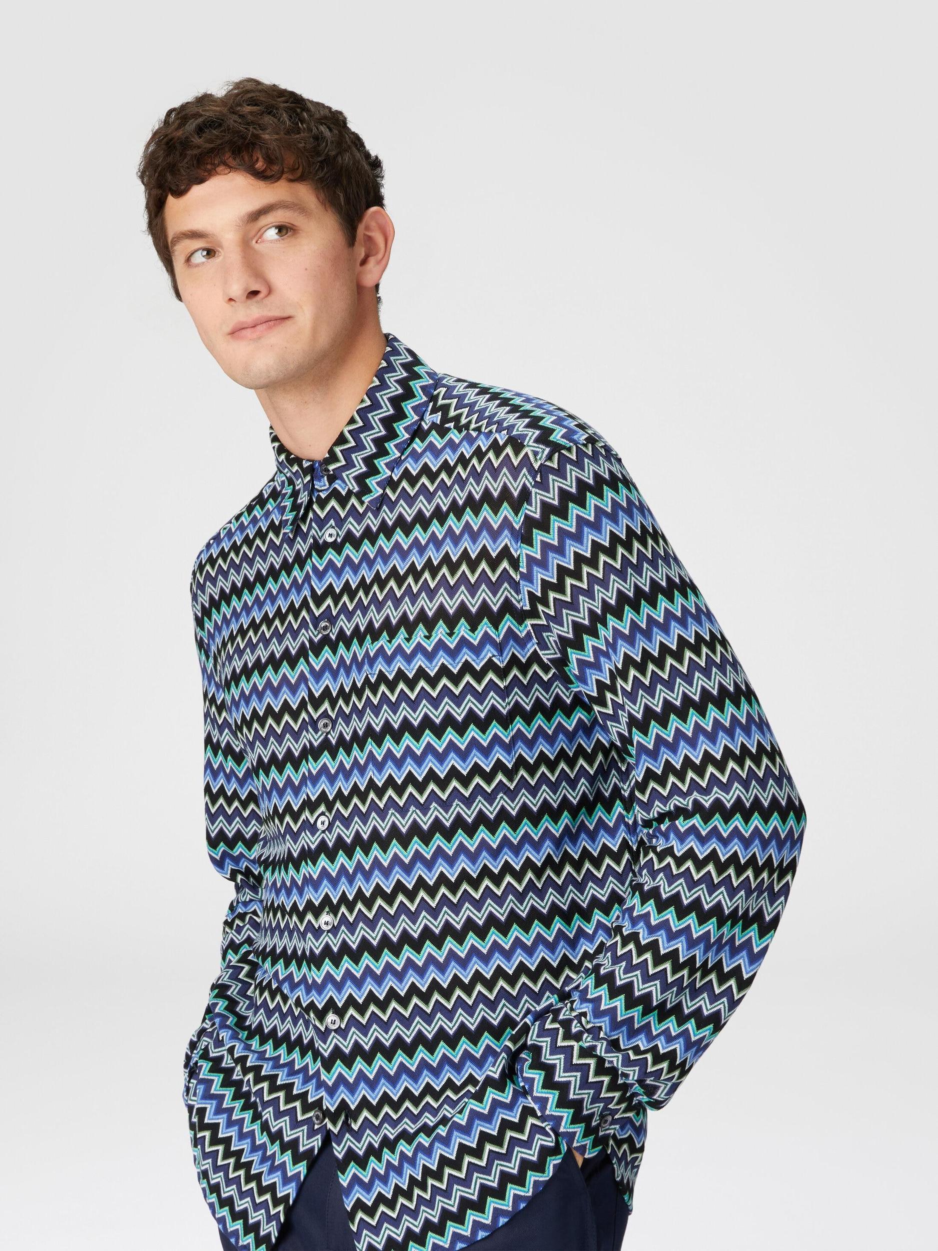Zig zag cotton shirt with breast pocket Product Image