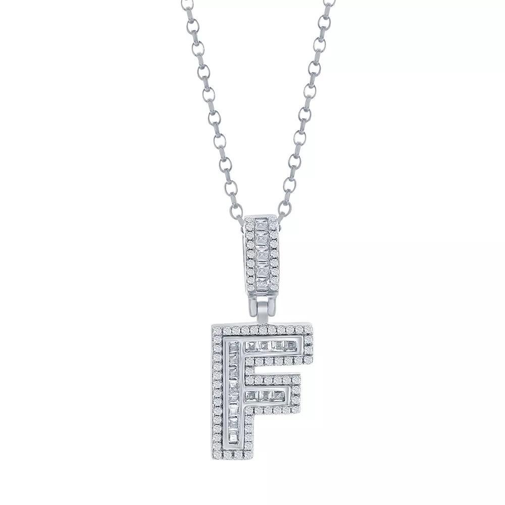 Argento Bella Sterling Silver Cubic Zirconia Initial Pendant Necklace, Womens Sterling F Product Image