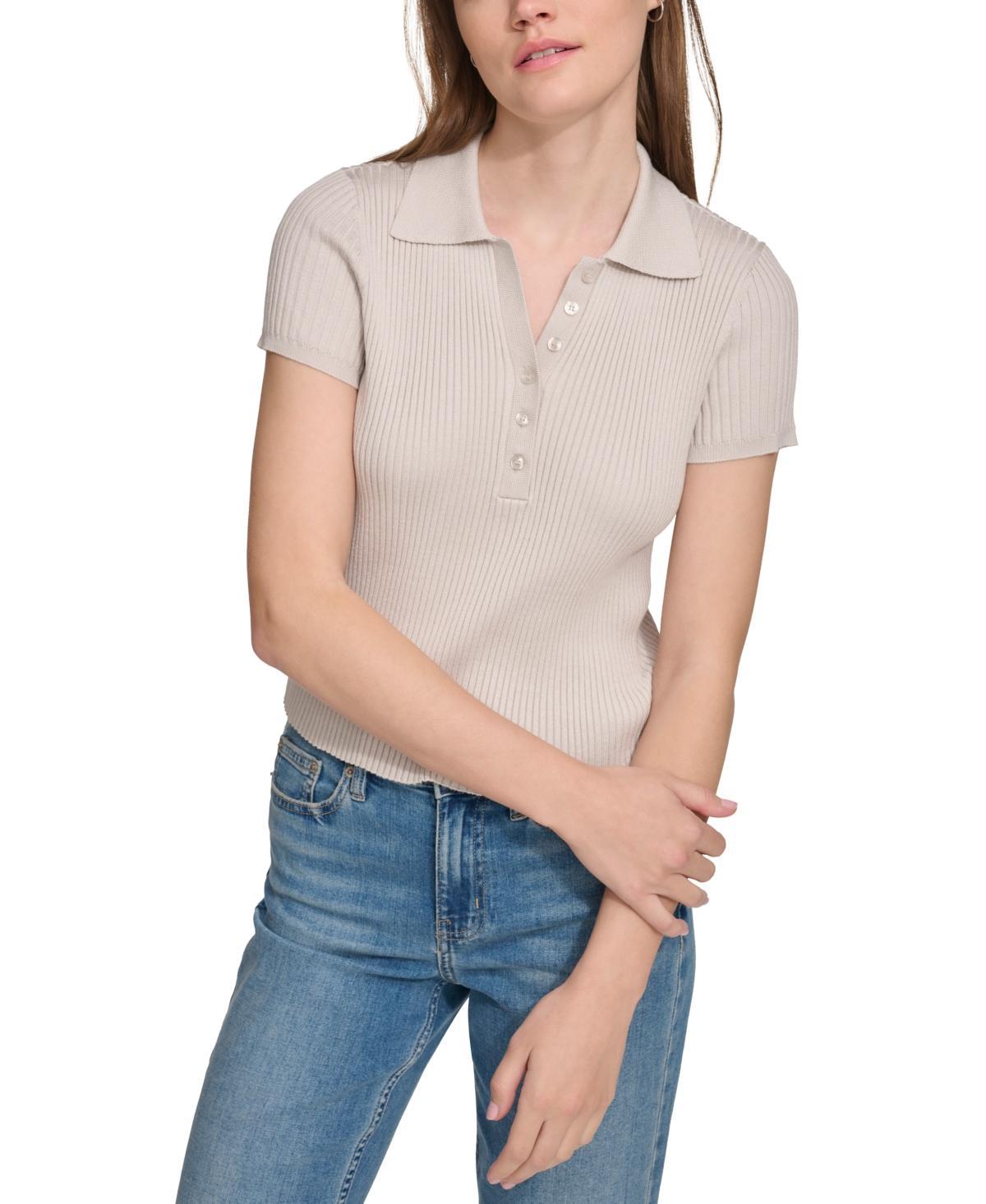 Calvin Klein Jeans Womens Ribbed Short-Sleeve Polo Shirt Product Image