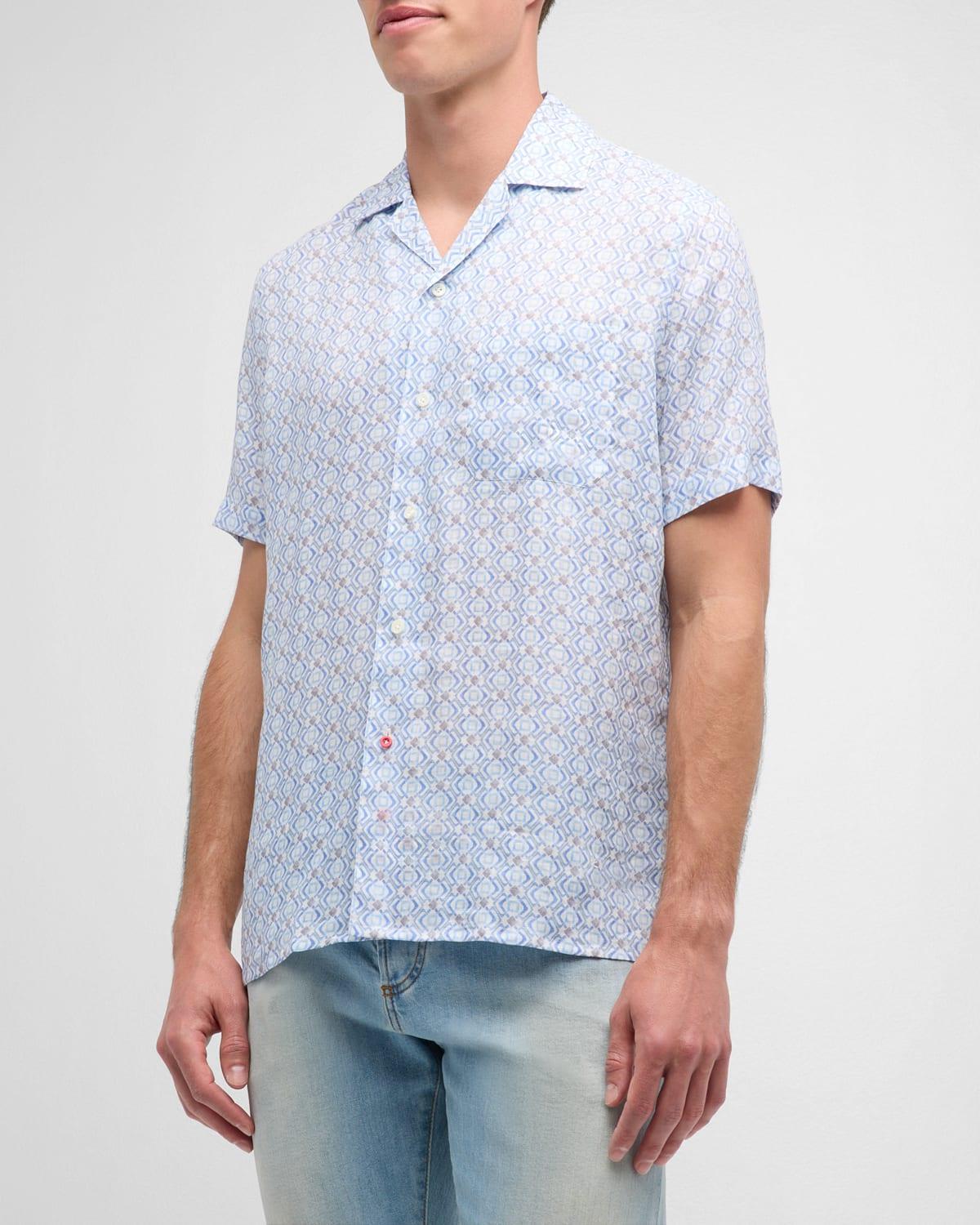 Men's Linen Geometric-Print Camp Shirt Product Image