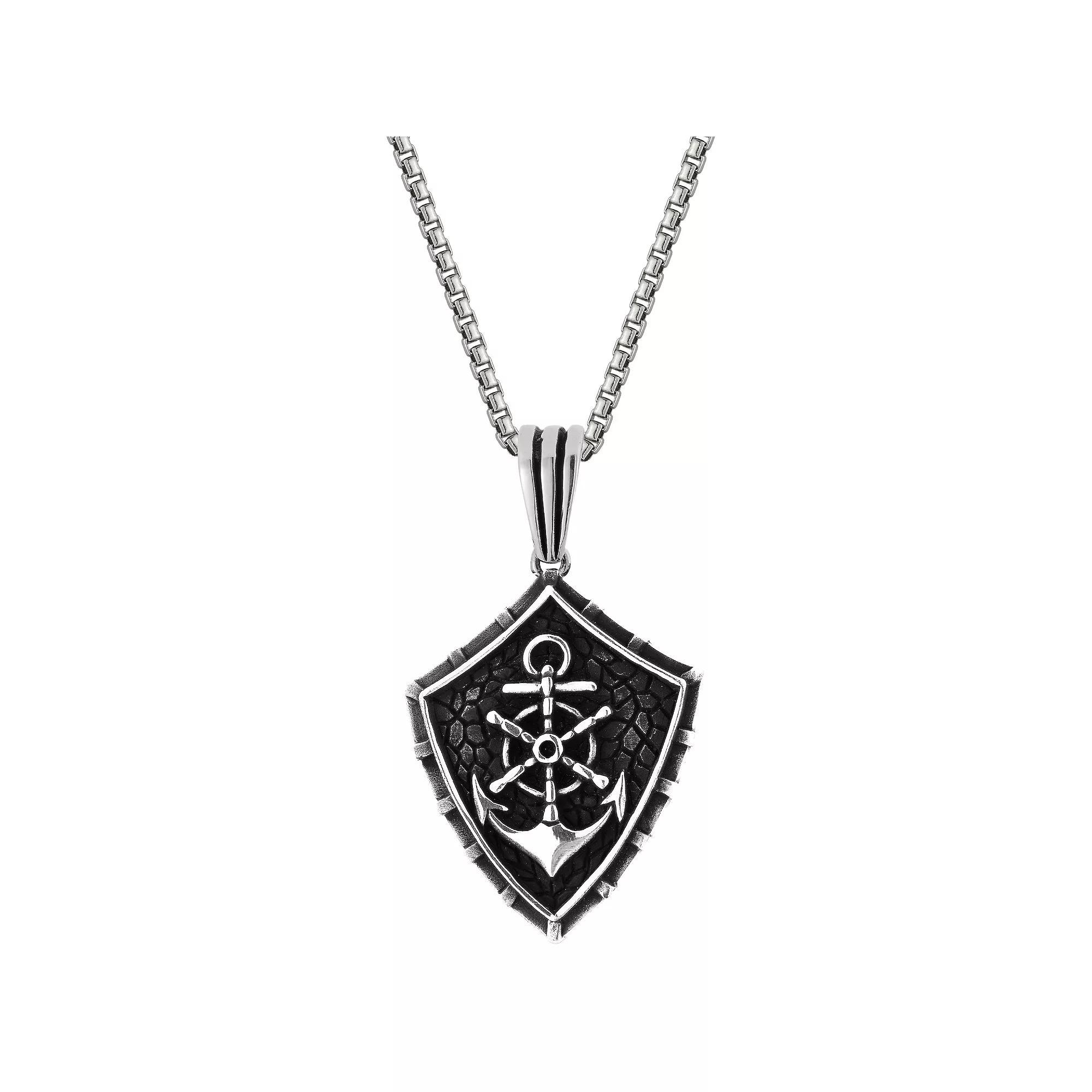 Menster Men's Sterling Silver Oxidized Nautical Shield Pendant Necklace, Size: 24" Product Image