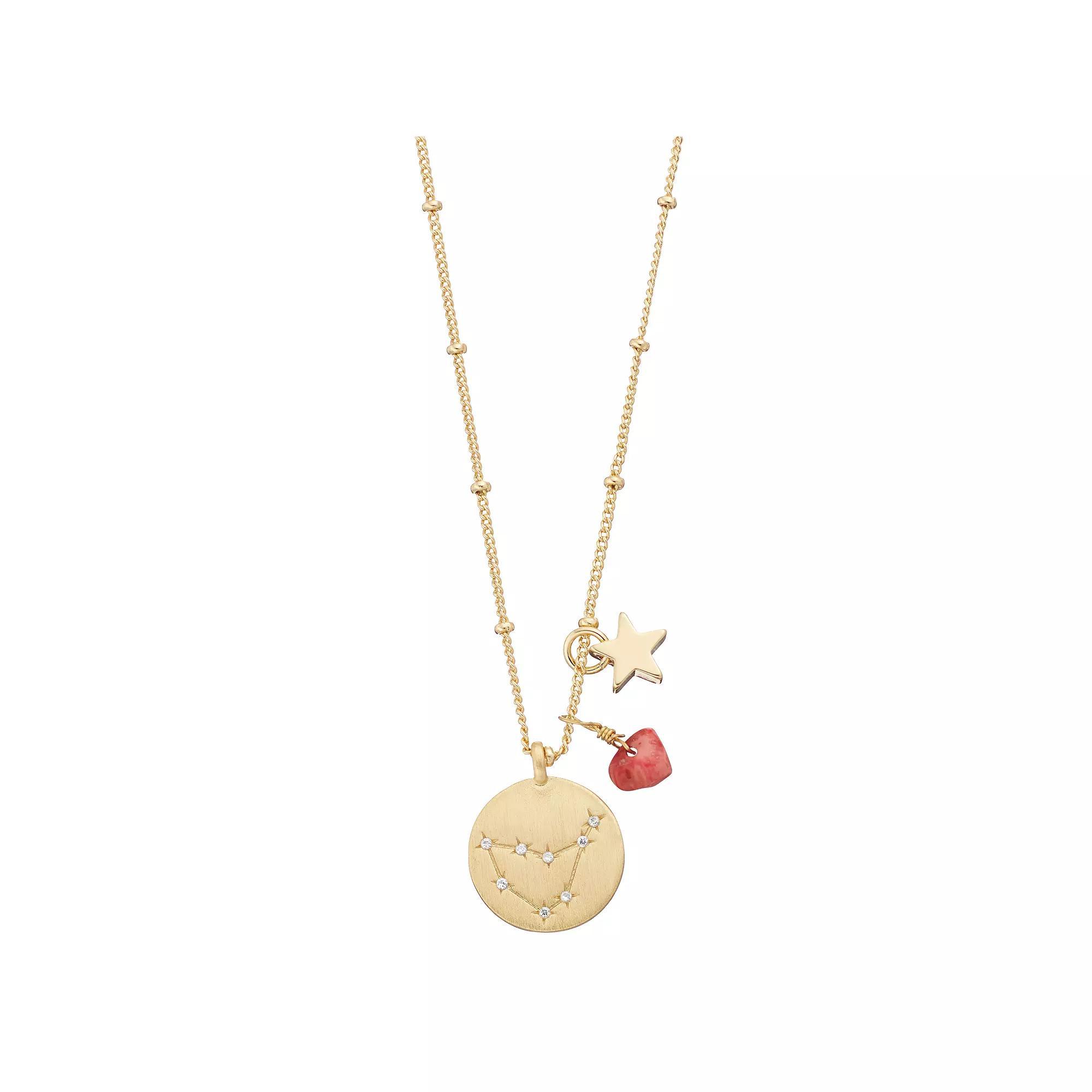 City Luxe Gold Tone Horoscope Cubic Zirconia Disk and Simulated Gemstone Charm Necklace, Women's, Gold Tone Capricorn Product Image