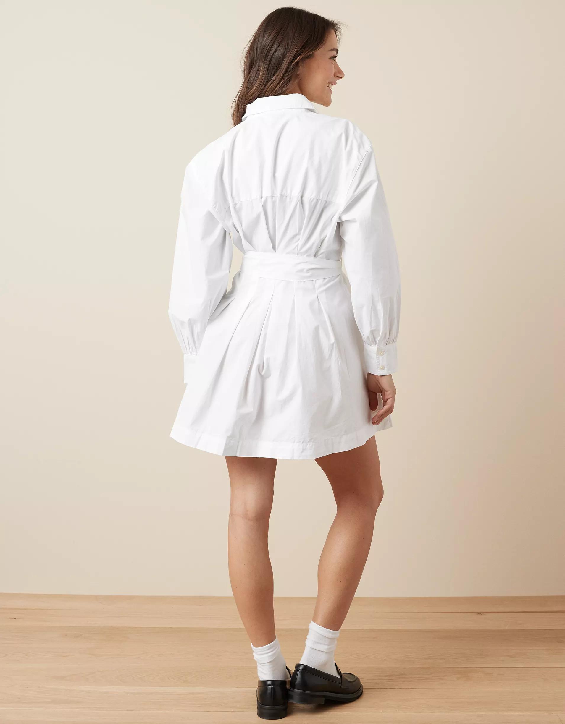 AE Long-Sleeve Pleated Mini Shirt Dress Product Image