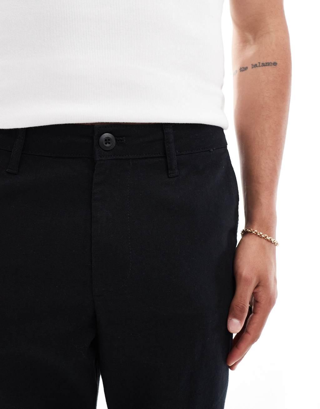 ASOS DESIGN relaxed linen chinos in black Product Image