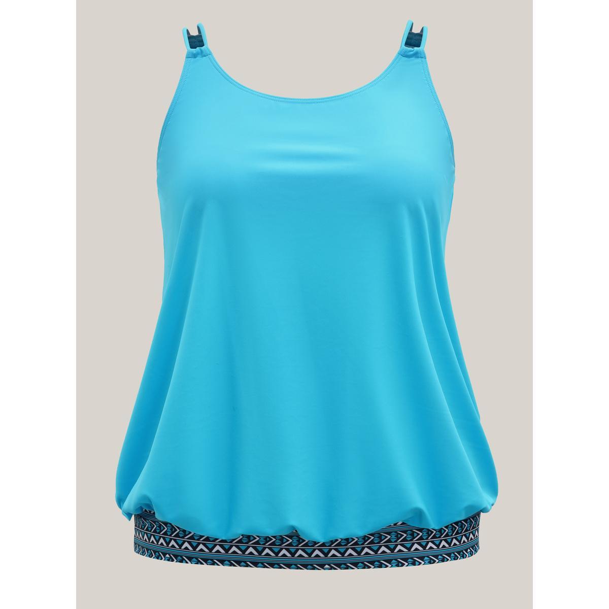 Plus Size Bust Support Padded Plain Swim Tankini Women's Swimwear Skyblue Beach Contrast High stretch Bodycon Non Curve Swim Tops BloomChic 30/6X Product Image
