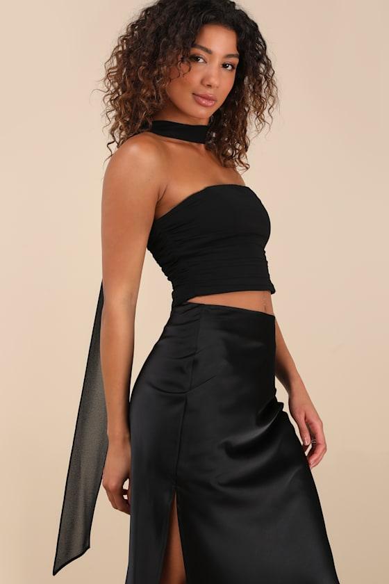Marlette Black Strapless Crop Top and Scarf Set Product Image