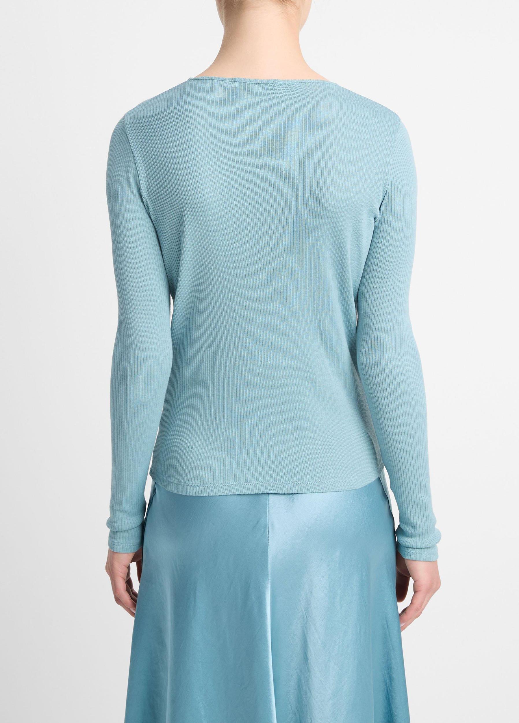 Womens Ribbed Pima Cotton Long-Sleeve T-Shirt, Jade Sea, Size L Vince Product Image