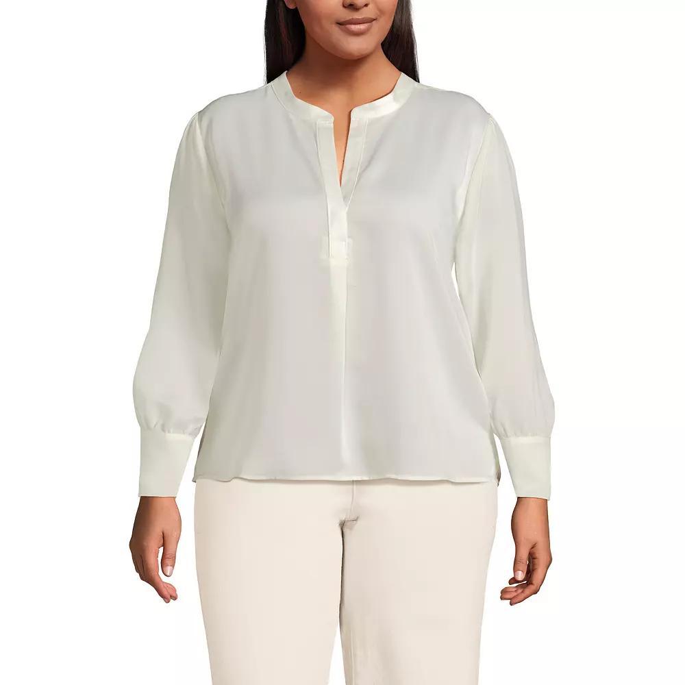Plus Size Lands' End Satin Popover Shirt, Women's, Size: 1XL, Ivory Product Image