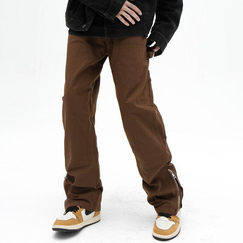 Men's High Street Brown Casual Retro Flared Jeans Product Image