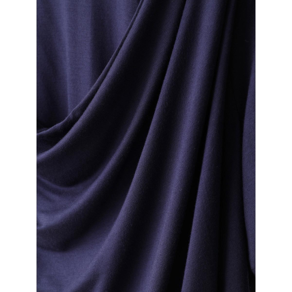 Plus Size Solid Cowl Neck Gathered T-shirt Indigo Women Elegant Non Plain Cowl Neck Everyday T-shirts BloomChic 28/5X Product Image
