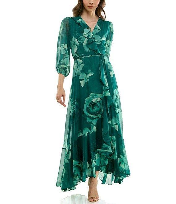 Moda Tara Yoryu Chiffon Floral Print Ruffle High Low Dress Product Image