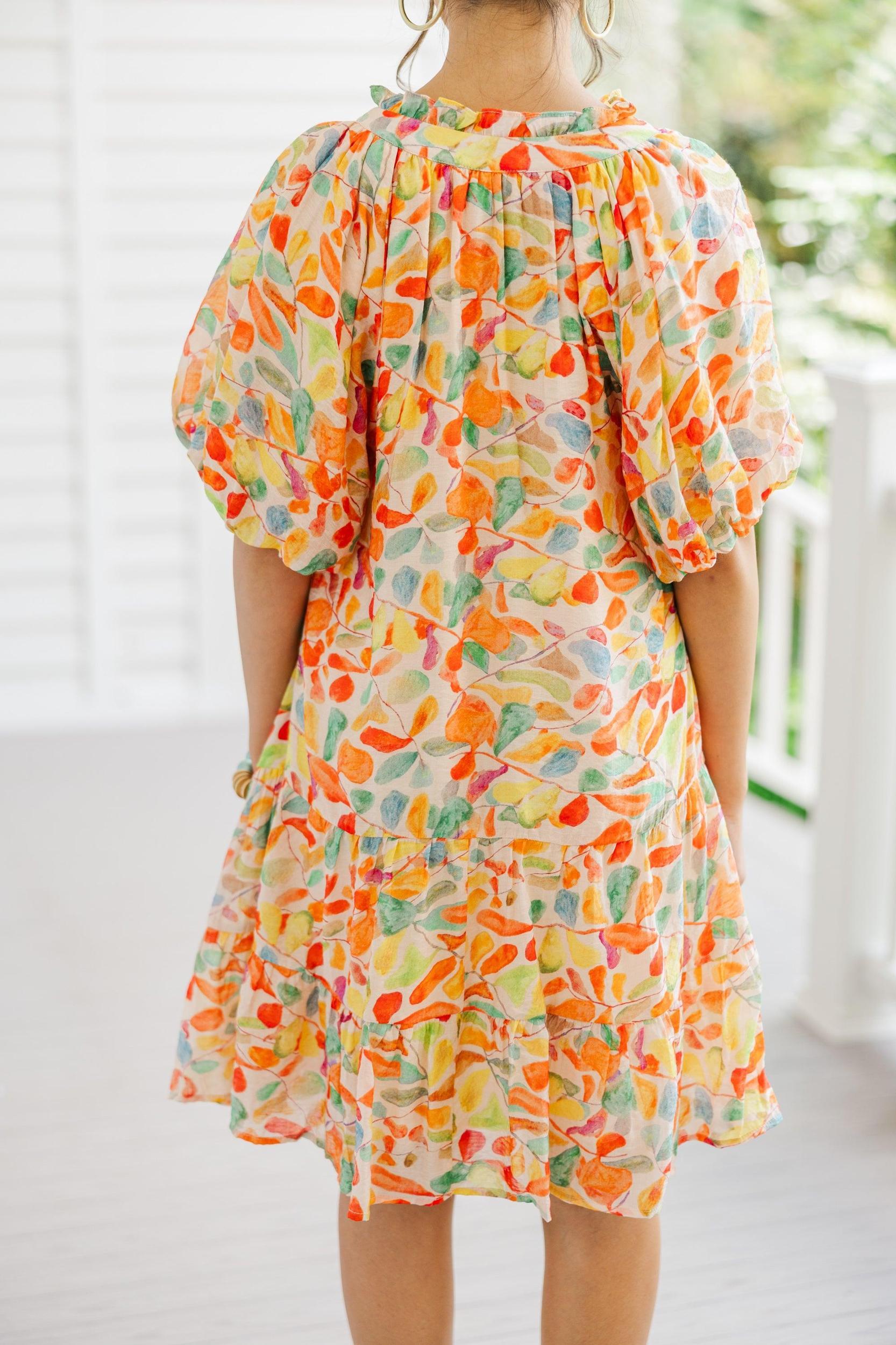 Know All About You Orange Abstract Dress Female Product Image
