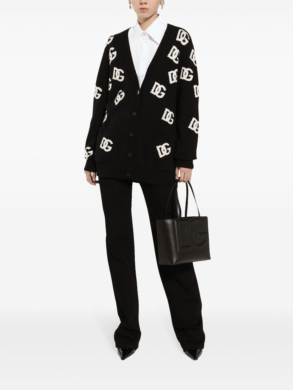 DOLCE & GABBANA Wool Cardigan With Dg Logo Inlay In Black Product Image