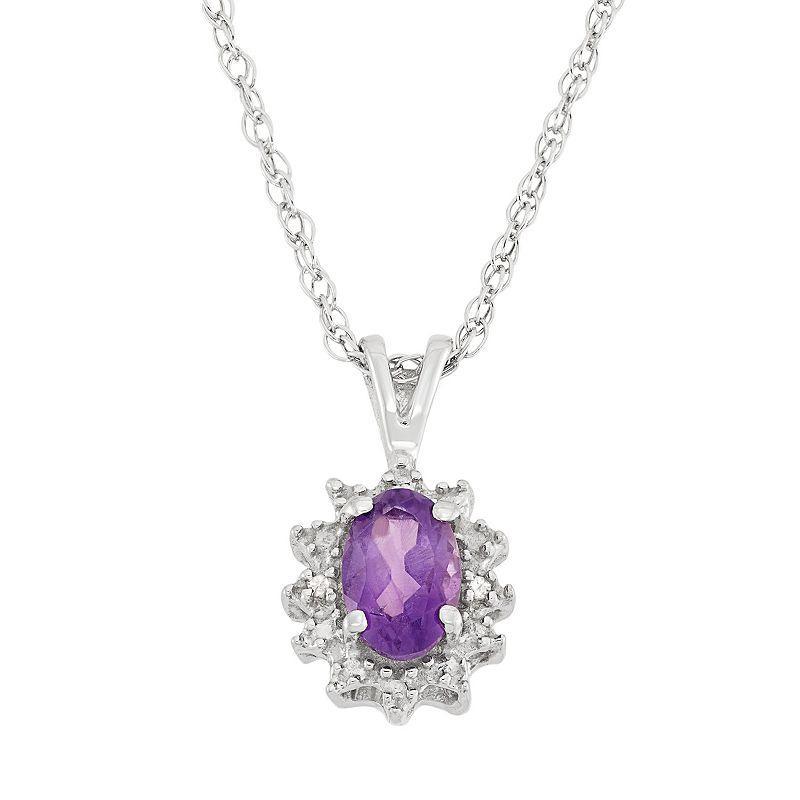 Jewelexcess Amethyst & Diamond Accent Sterling Silver Oval Halo Pendant Necklace, Women's, Size: 18", Purple Product Image