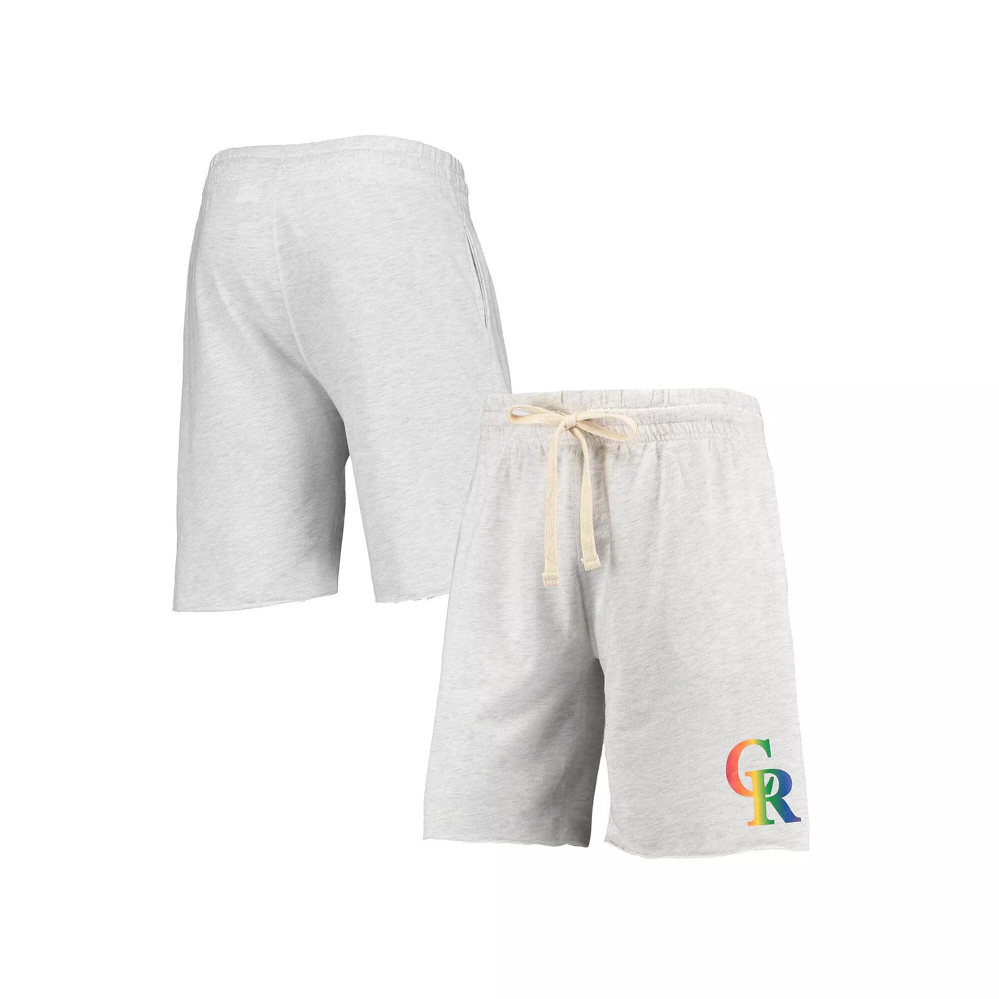 Men's Concepts Sport Oatmeal Colorado Rockies Mainstream Logo Terry Tri-Blend Shorts, Size: Medium, Team Product Image