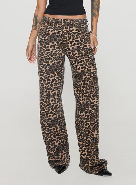 Top Model Low Rise Straight Leg Jeans Leopard Product Image