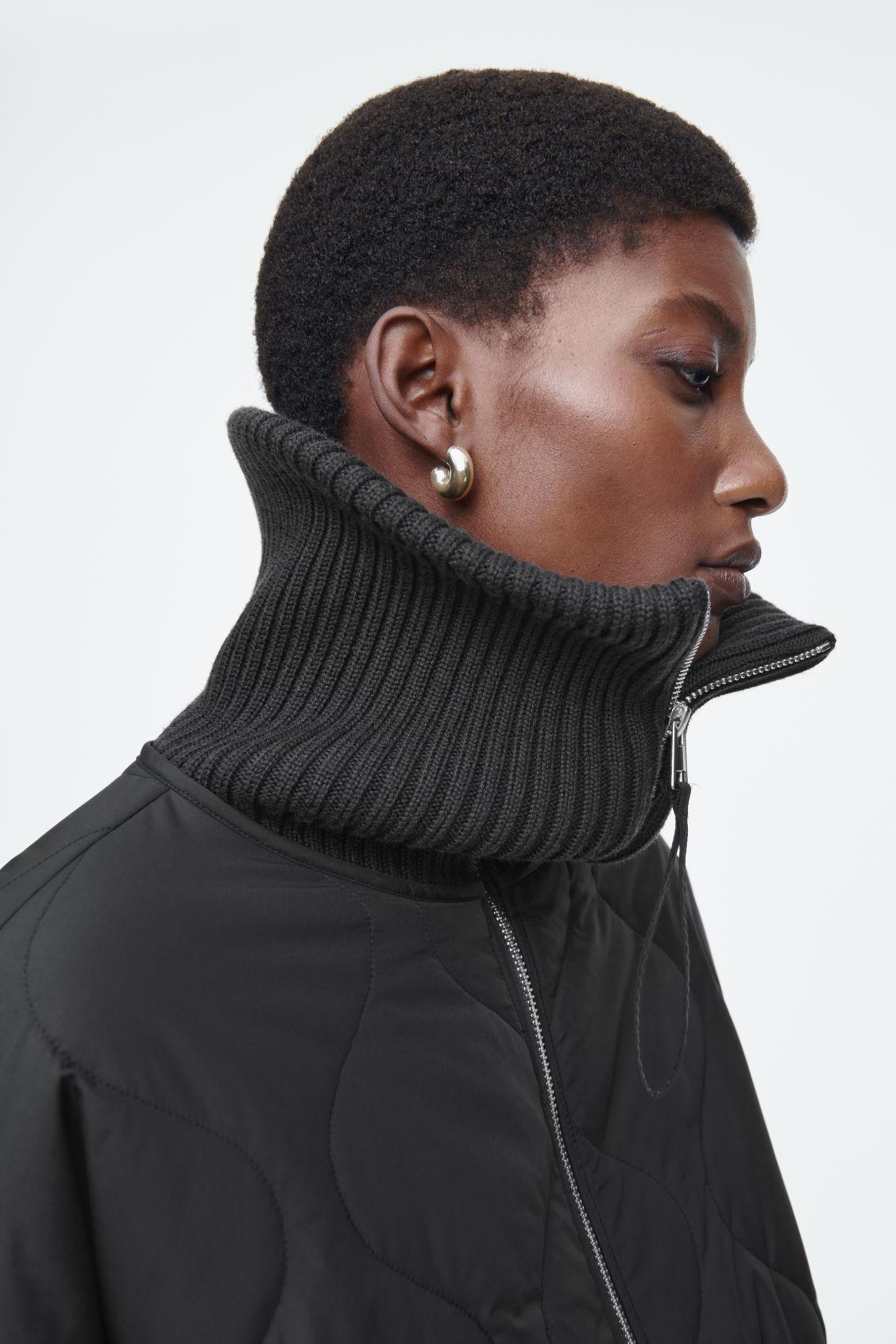 RIBBED-COLLAR QUILTED COAT Product Image