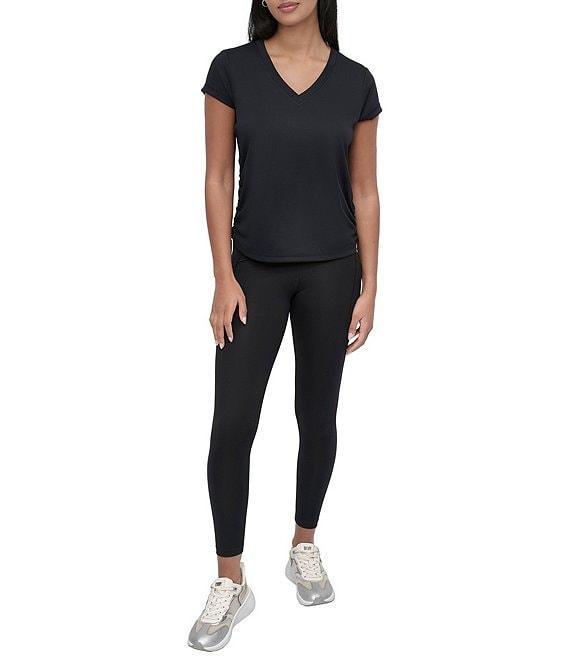 DKNY Sport by Donna Karan V Neck Short Sleeve Tech Ruched Side Seam Tee Product Image