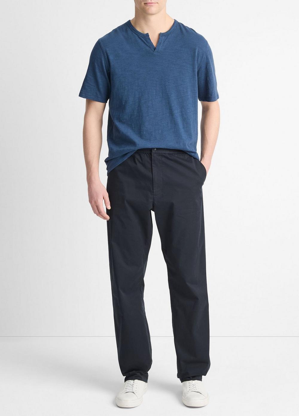 Mens Slub Cotton Split-Neck T-Shirt, Midnight Sky, Size M Vince Product Image