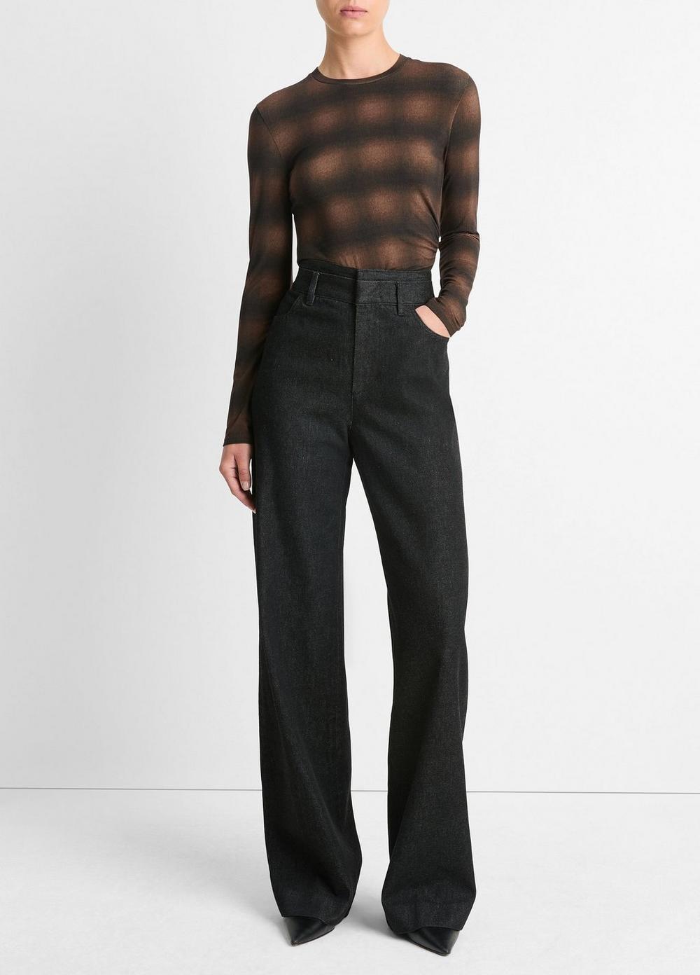 Womens Draped Long-Sleeve Crew Neck Top, Black, Size S Vince Product Image