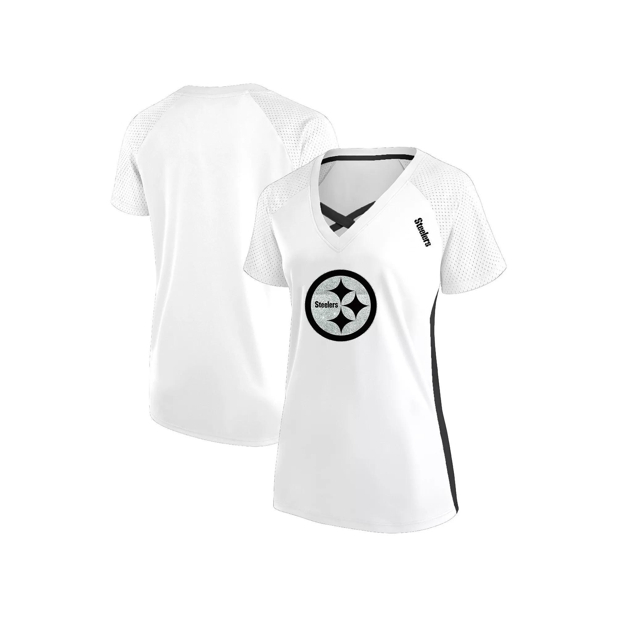 Women's Fanatics  White Las Vegas Raiders Plus Size Glitter Lace-Up V- Neck T-Shirt, Size: 4XL, Lvr White Product Image