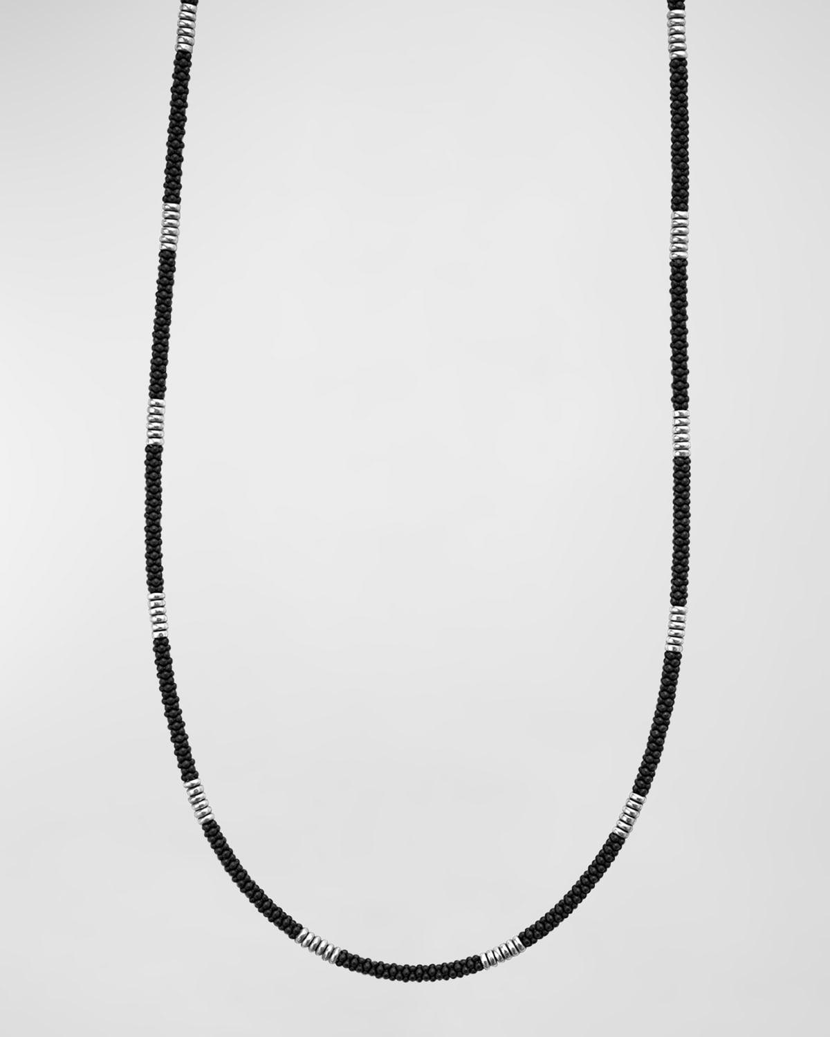 Mens Ceramic Caviar Beaded Necklace with Sterling Silver Stations, 3mm, 20in Product Image