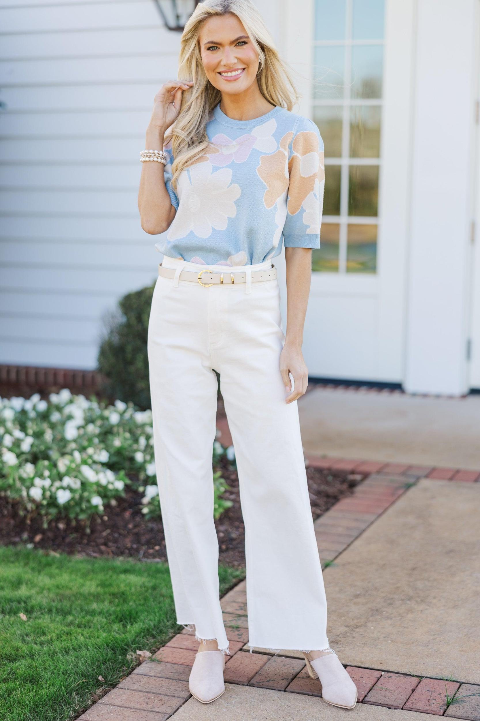 Love You More Light Blue Floral Sweater Female Product Image