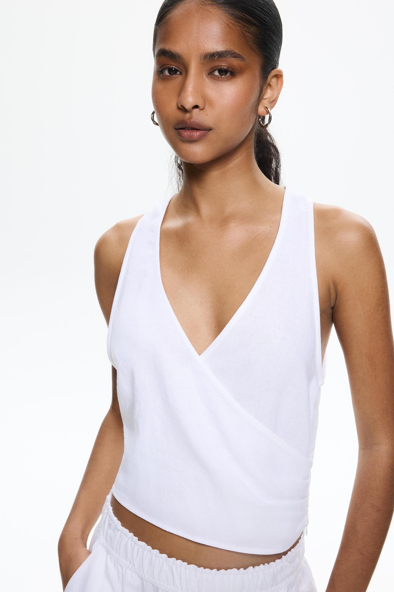 Linen blend wrap top Product Image