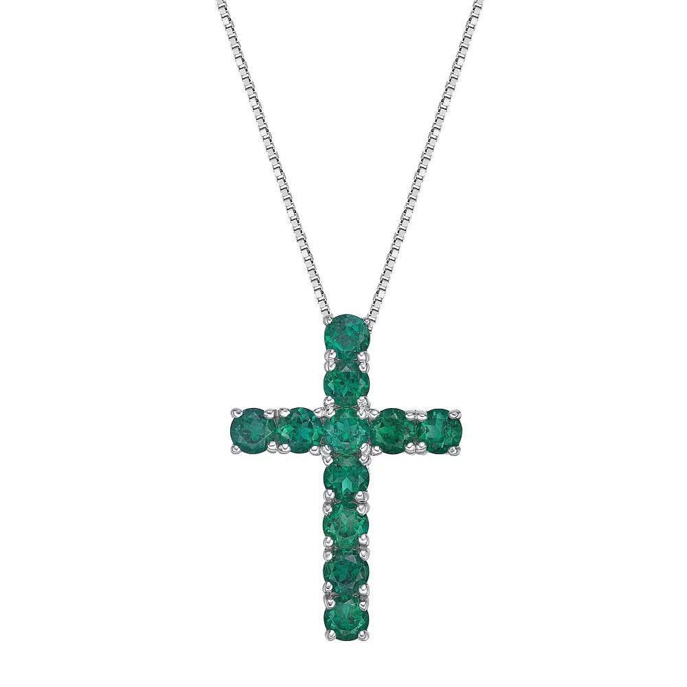 Gemminded Sterling Silver Lab-Created Emerald Pendant, Women's, Size: 18" Product Image