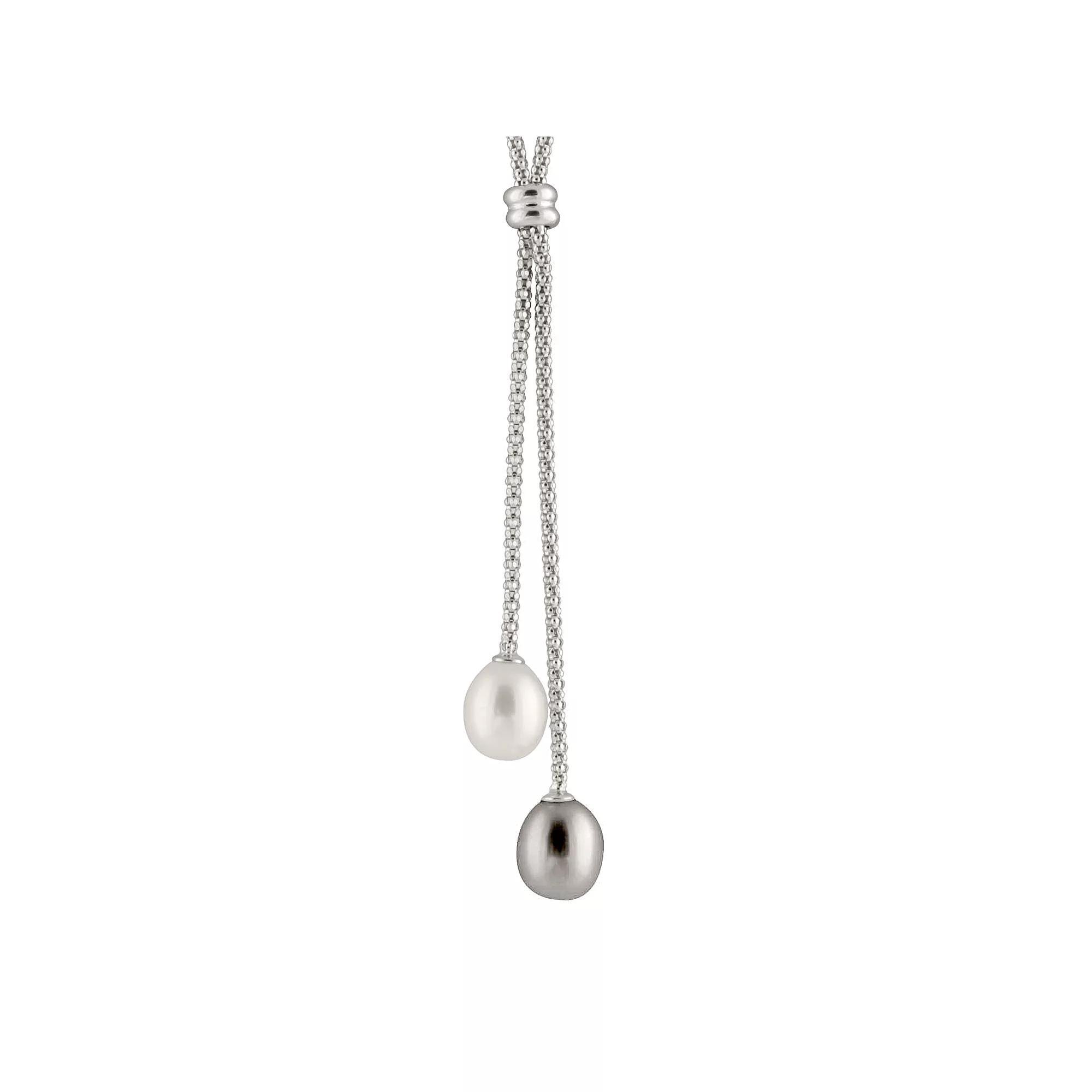 Sterling Silver Freshwater Cultured Pearl Double Drop Necklace, Women's, Size: 16", Silvertone Product Image