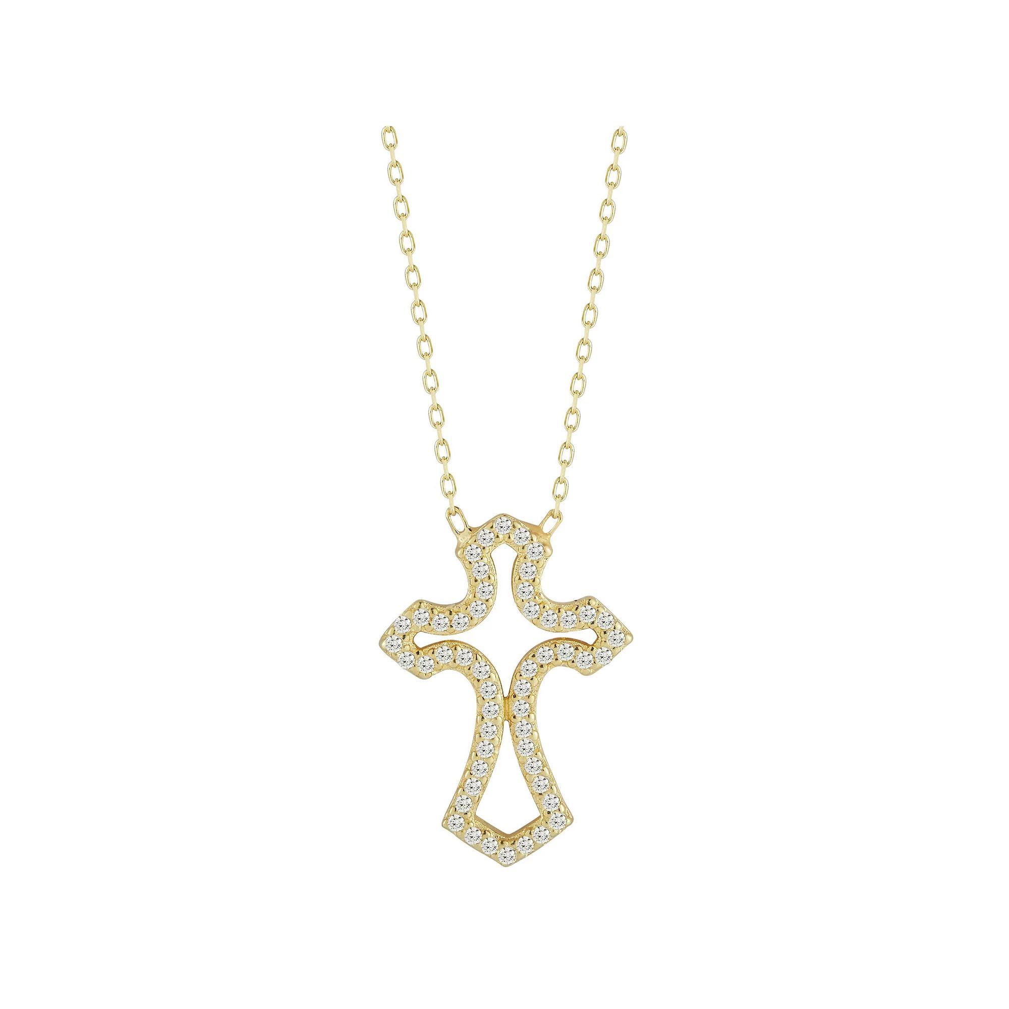 Sunkissed Sterling Cubic Zirconia Open Cross Pendant Necklace, Women's, Size: 18", Gold Tone Product Image
