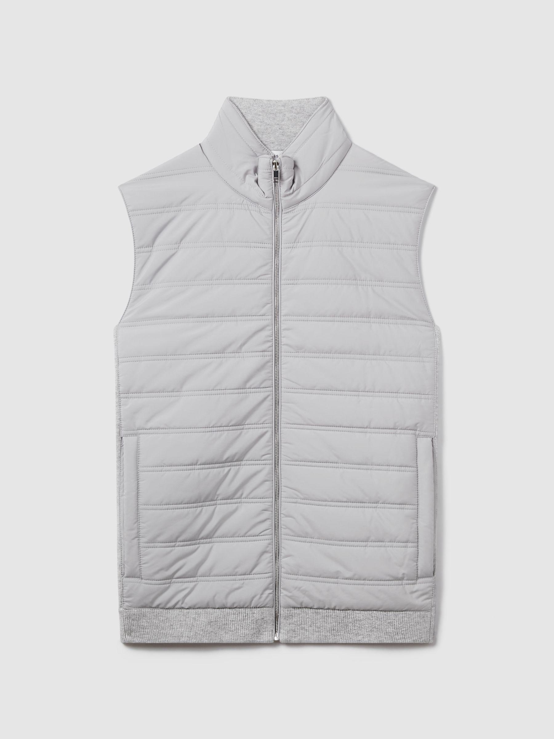 Hybrid Quilt and Knit Zip-Through Gilet in Soft Grey Product Image