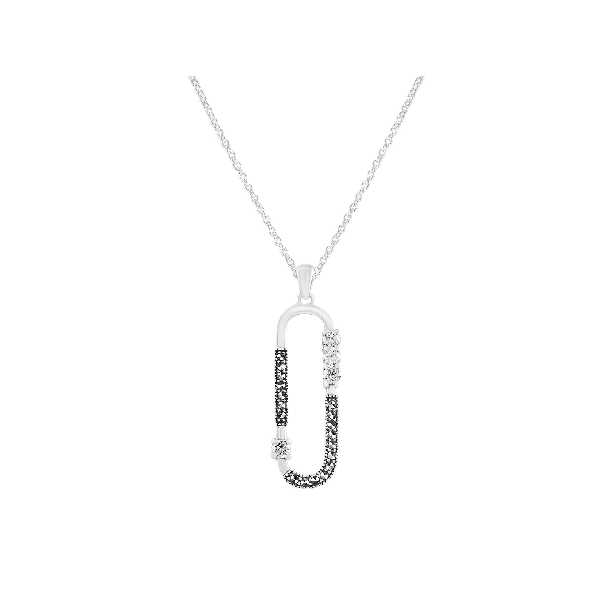 Lavish by TJM Sterling Silver Marcasite & Cubic Zirconia Oval Pendant Necklace, Women's, Size: 18" Product Image