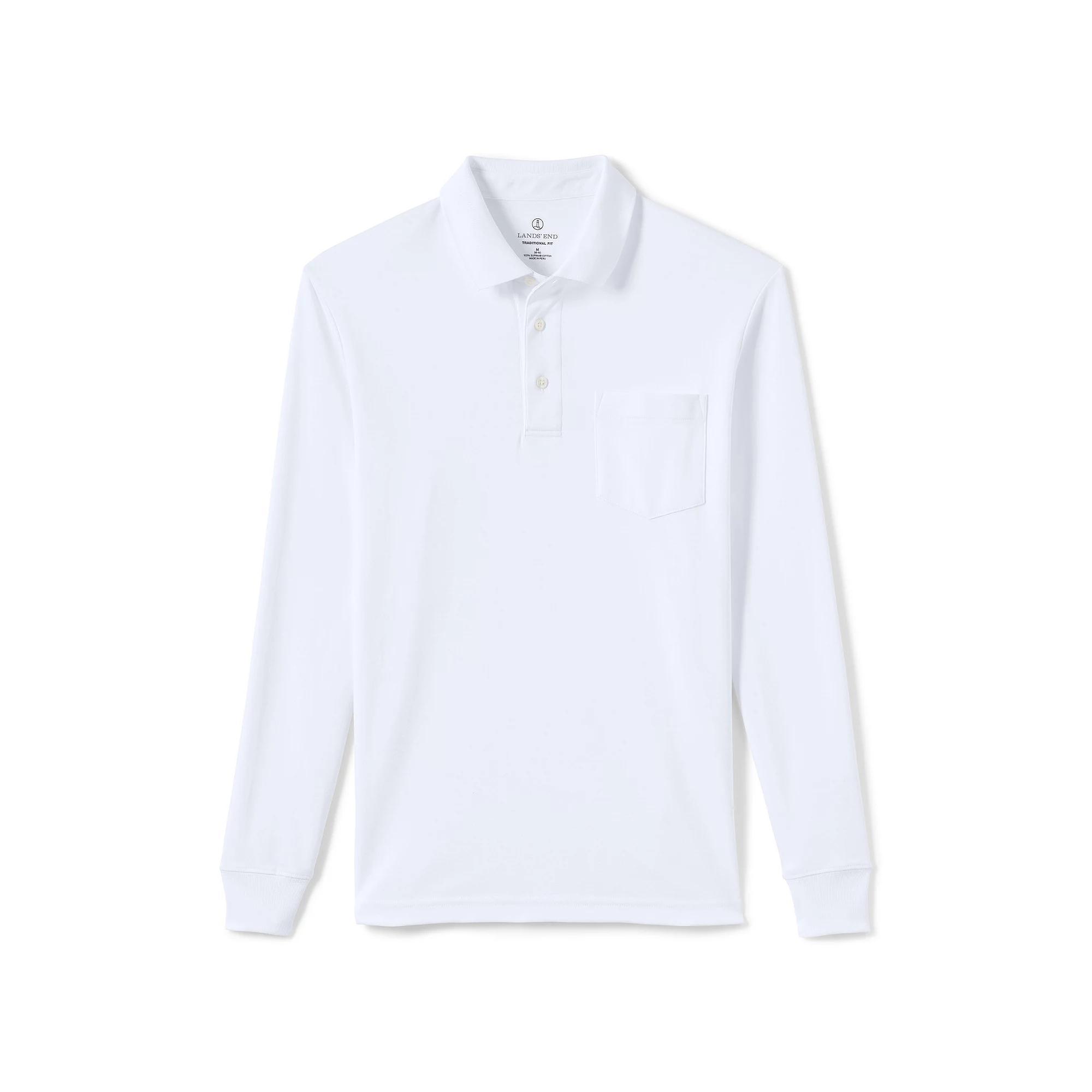 Men's Lands' End Classic-Fit Super Soft Supima Pocket Polo, Size: XL, White Product Image