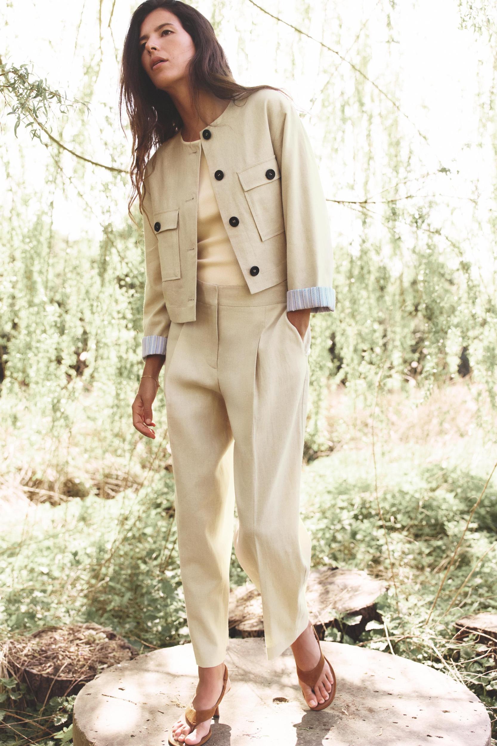 PLEATED LINEN STRAIGHT LEG PANTS Product Image
