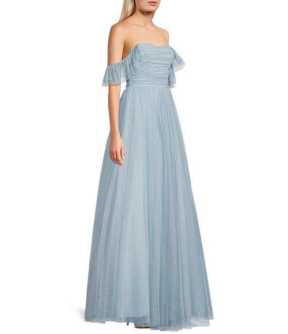 City Vibe Of-The-Shoulder Ruched Bodice Long Dress Product Image