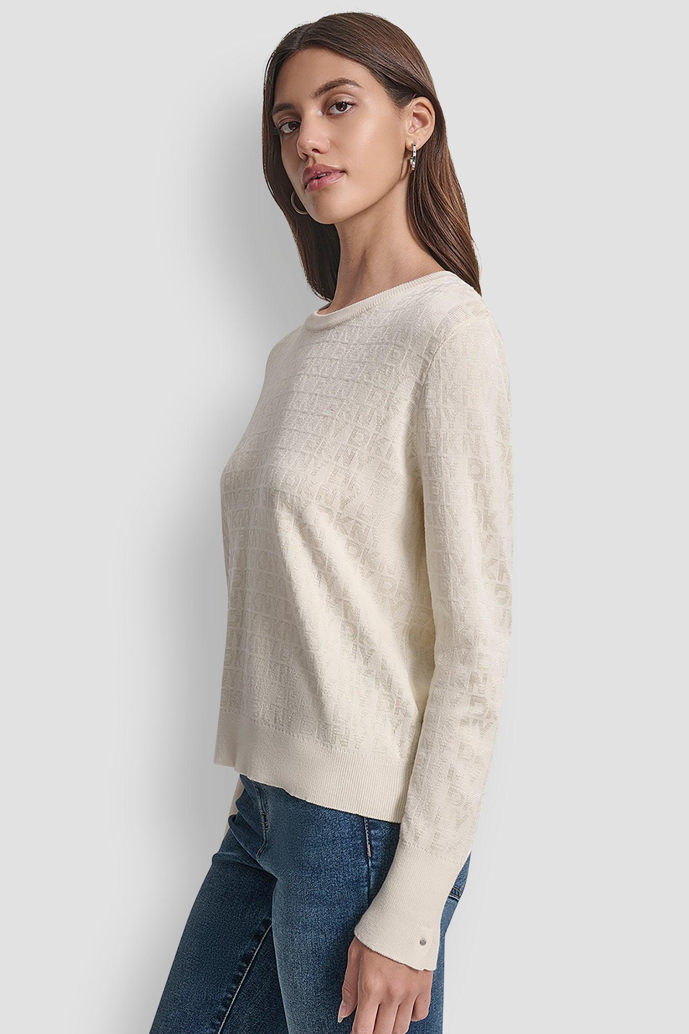 LONG SLEEVE CREW NECK LOGO SWEATER WITH CUFF SLIT Product Image